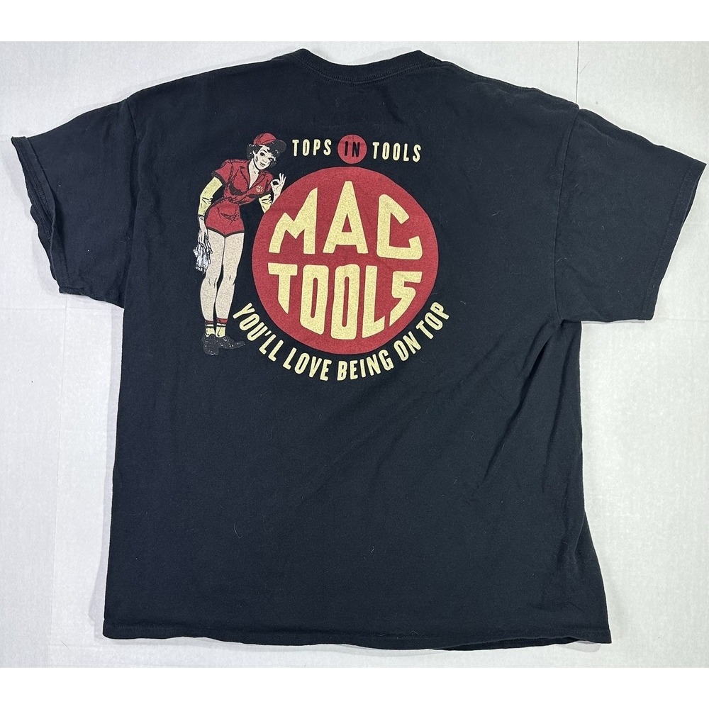 MAC Tools T-Shirt Men's XL Black Pin-Up Girl Mechanic Graphic Tee Vintage Style